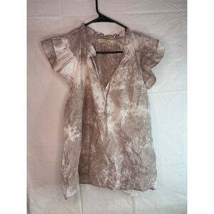 STARK Tie Dye‎ Ruffle Neck Quarter Zip Tunic Top Shirt Women's Size M